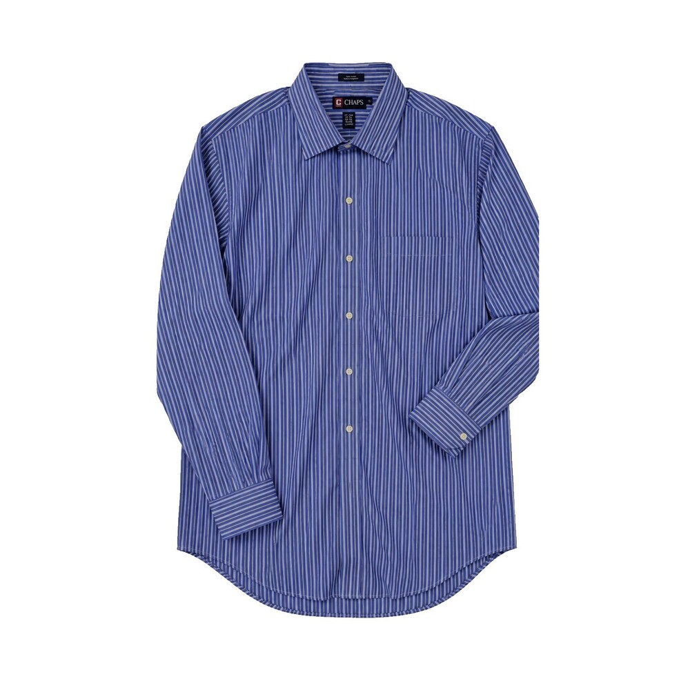 Chaps Mens XL 17 17.5 34/35 Blue White Striped Dress Shirt Easy Care Cotton
